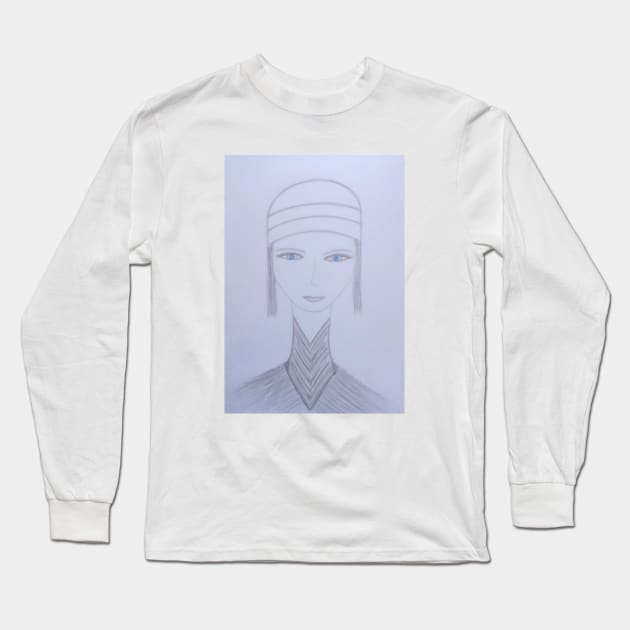 Lady Blue Eyes Unique Portrait Art Long Sleeve T-Shirt by Unique Black White Colorful Abstract Art